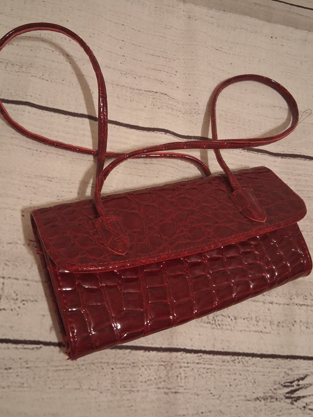 Red Croc-Embossed Shoulder Bag